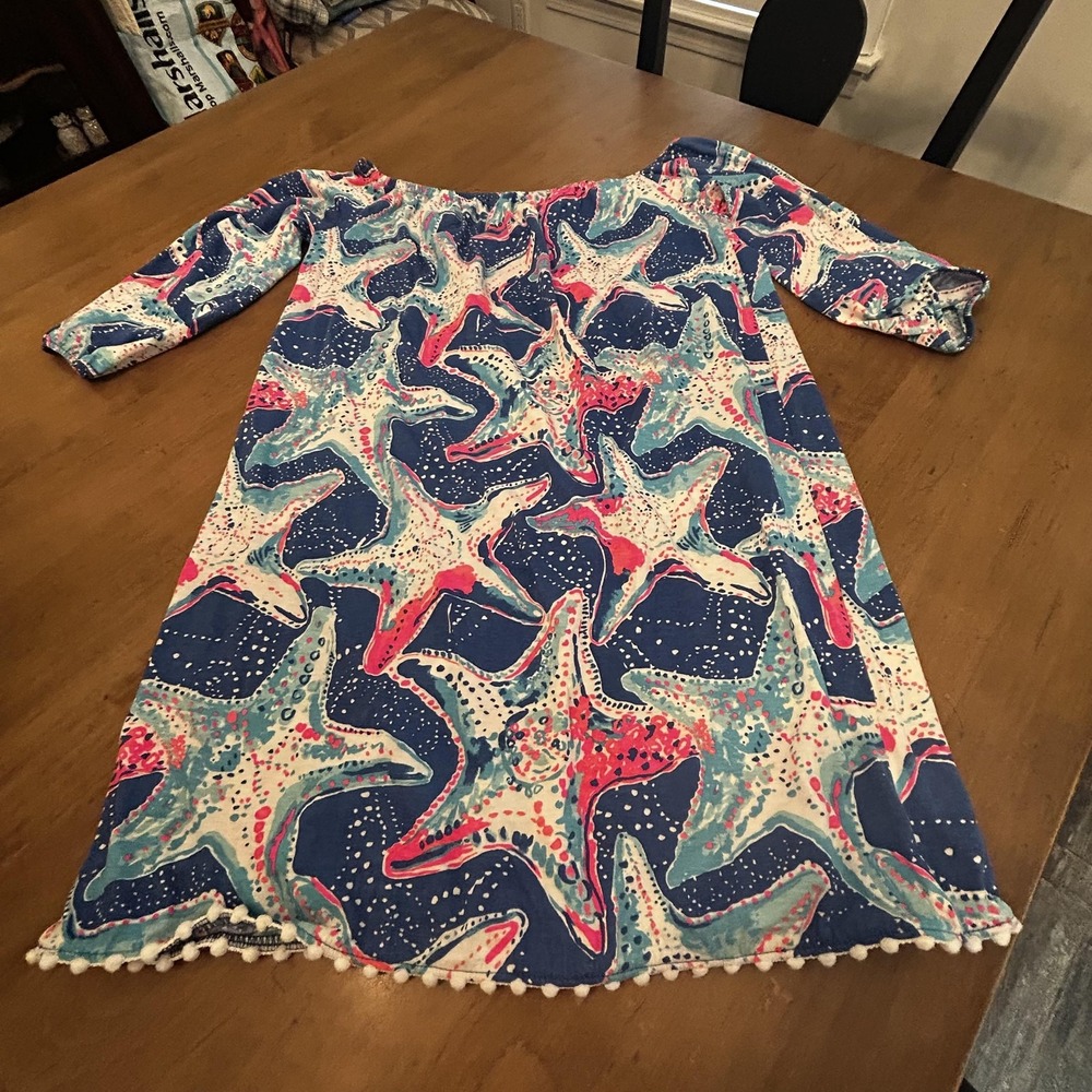 Lilly Pulitzer Dress Girls XL (12-14) Starfish Print Pom Pom Trim Tunic Beach